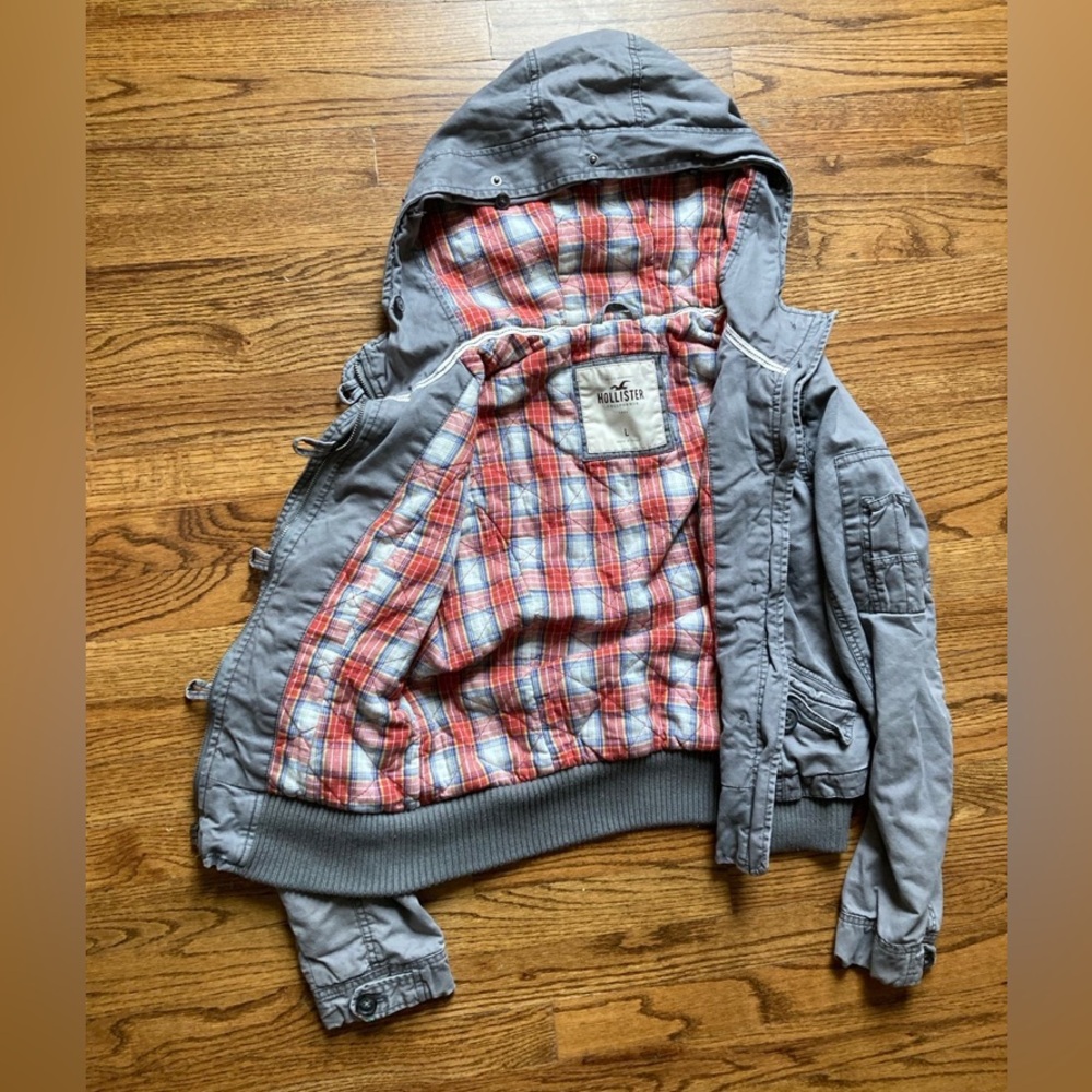 Y2K 2000s vintage Hollister plaid lined canvas utility military bomber jacket